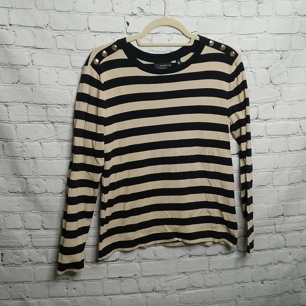 Rafaella Black Tan Striped Crew Neck Sweater Medium